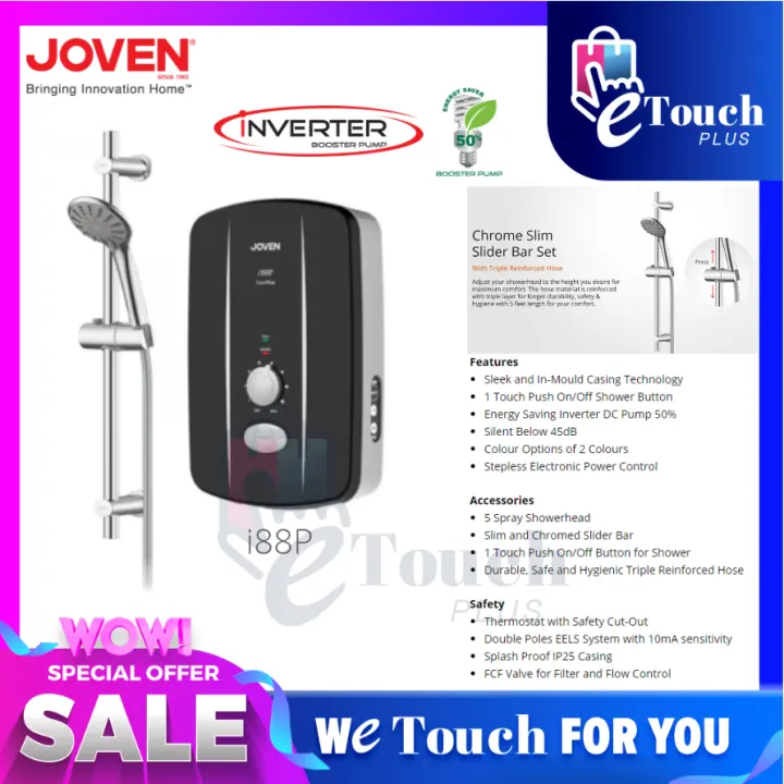 JOVEN I Series [ i88P ] Instant Water Heater DC Pump with 5 Year Warranty ( Save 50% More Energy ) Black Colour ( Same as Joven I90P, more excellent than Joven 880P/ SB11P / SA8E / SC33P / SB11P-RS / DSK38ES3MB-RS/ DSK38S3MW )