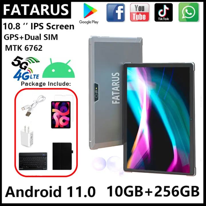 [ FATARUS ] 2022 New Global Version original tablet 10.8 inch IPS screen Android Tablet 10GB RAM + 256GB ROM Android 11.0 5G Wifi GPS tablet SIM card with Study and Work Tablet PC Microsoft Office Bluetooth Keyboard tablet android