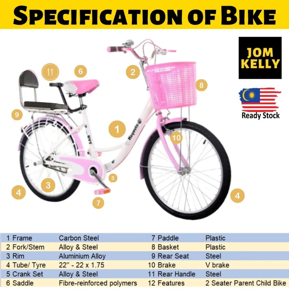 Jom Kelly 24 Parent Child 2 Seater Bike Retro Leisure Bike Basikal Ibu Anak Family Bicycle Lazada