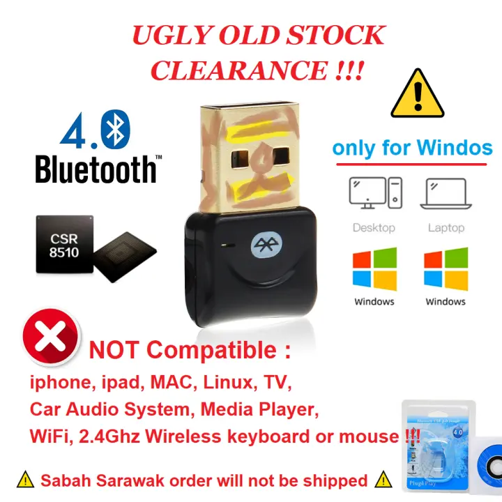 (Clear Old Stock) USB Bluetooth 4.0 Adapter CSR8510 USB Bluetooth Dongle (Not for WiFi ! Not for 2.4Ghz Wireless !)