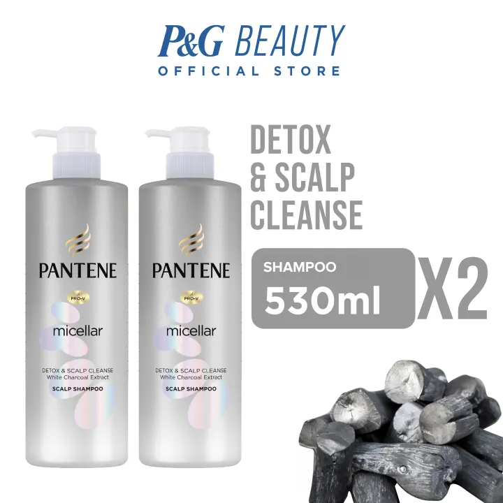 Pantene Micellar Detox & Scalp Cleanse White Charcoal Extract Shampoo 530ml [BUNDLE OF 2]