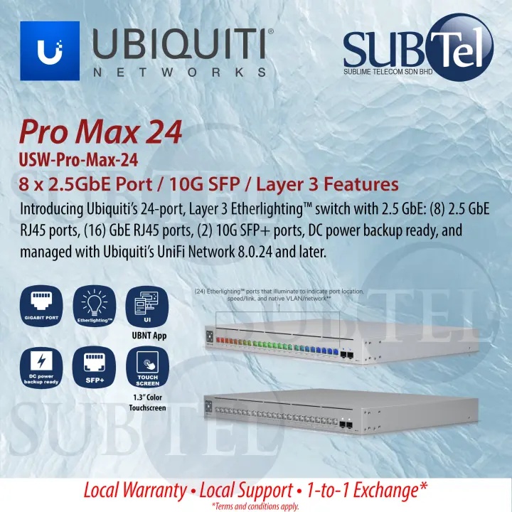 Ubiquiti Switch USW-Pro-Max-24 (16) GbE  (8) 1/2.5GbE (2) SFP+ 112 Gbps switching L2 L3 Etherlighting