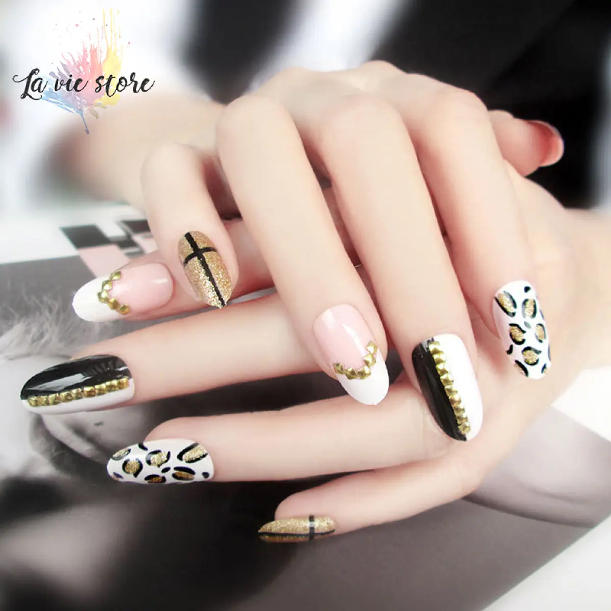 La Vis 24pcs Fashion Trend Leopard Metal Patch Dotted Fake Nails Full Wrap Black White Transparent 3d Charm Diy Nail Art Design Lazada La Vis 24pcs Fashion Trend Leopard Metal Patch Dotted Fake Nails Full Wrap Black White Transparent 3d Charm Diy Nail Art Design Lazada