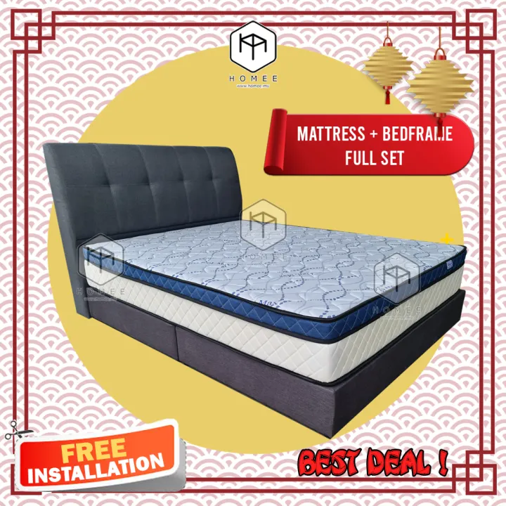 Full Set Free Installation 7 5 Single Super Single Queen King Mattress Bedframe Set Katil Tilam Shopee Malaysia