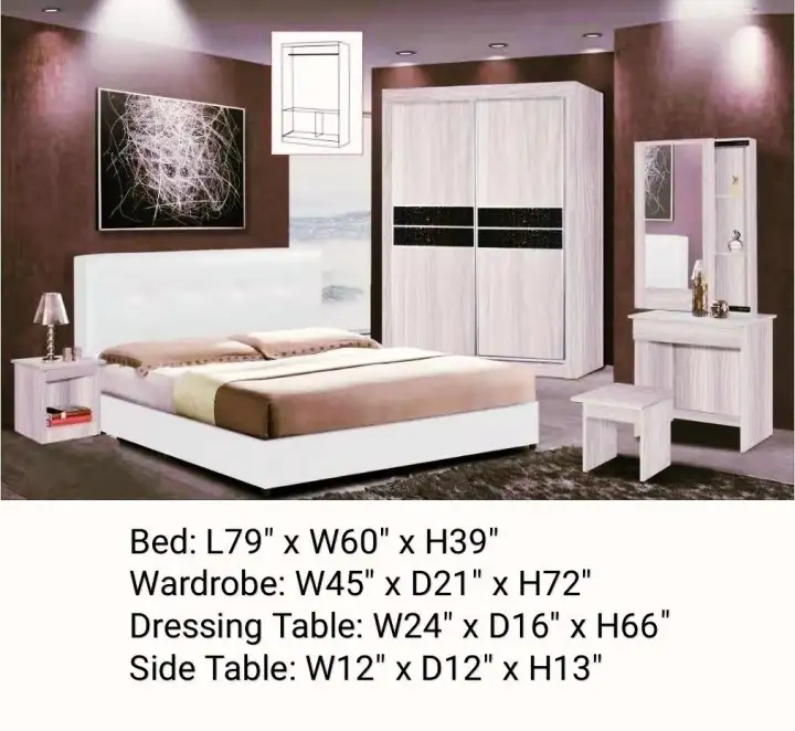 Q 10 Queen Bedroom Set - Bedframe + Wardrobe + Dressing Table u0026 Stool /  Katil Queen / Set Bilik Tidur / Bilik tidur / Almari / Set Bilik Tidur  Queen /