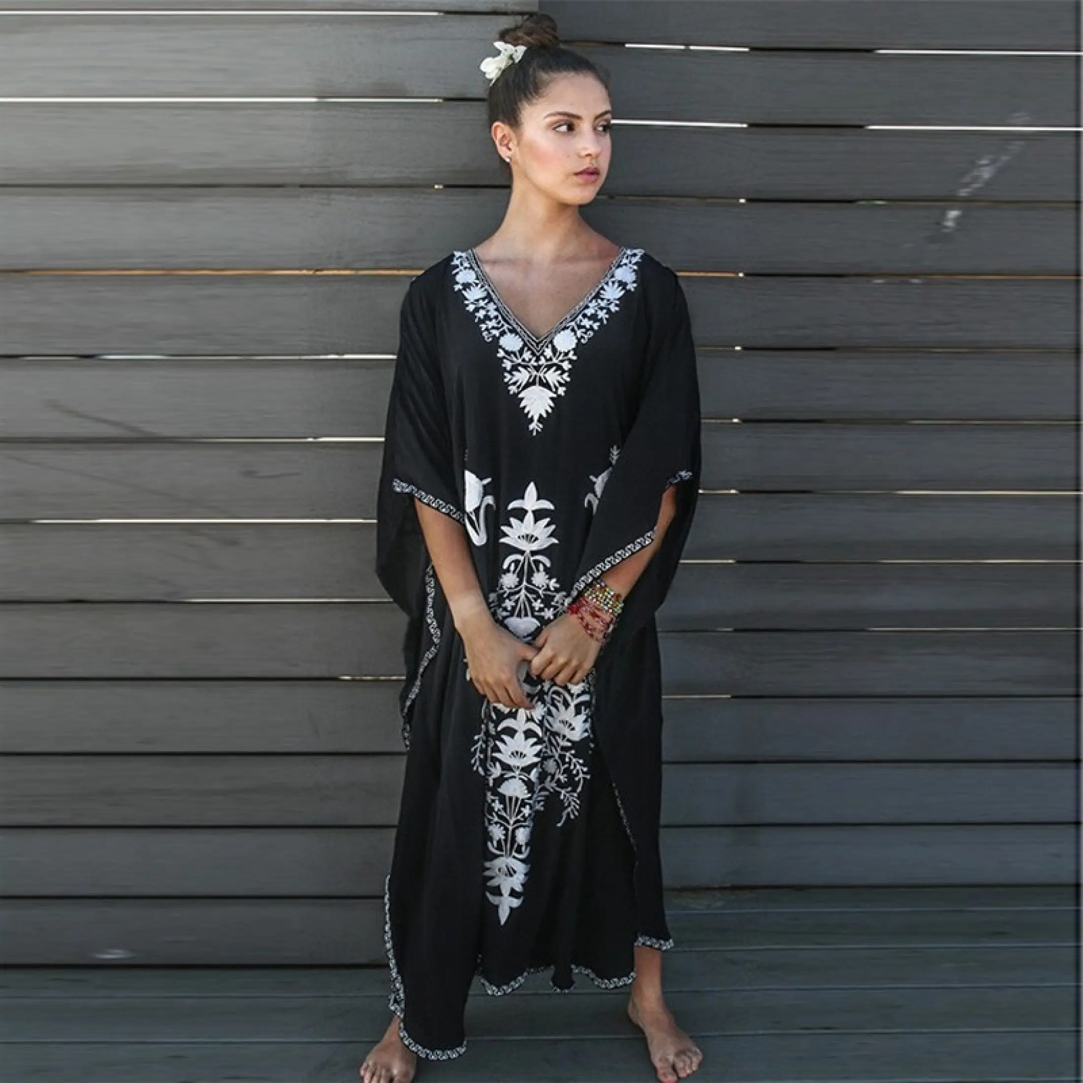 Chic Red Kaftan Dubai Abaya Arabic Style Embroidered Long Womens Maxi Dress Bohemian Breezy Homewear Lounge Wear Comfy Soft Baju Tidur Uae Pangjang Baju Kelawar Lazada Singapore