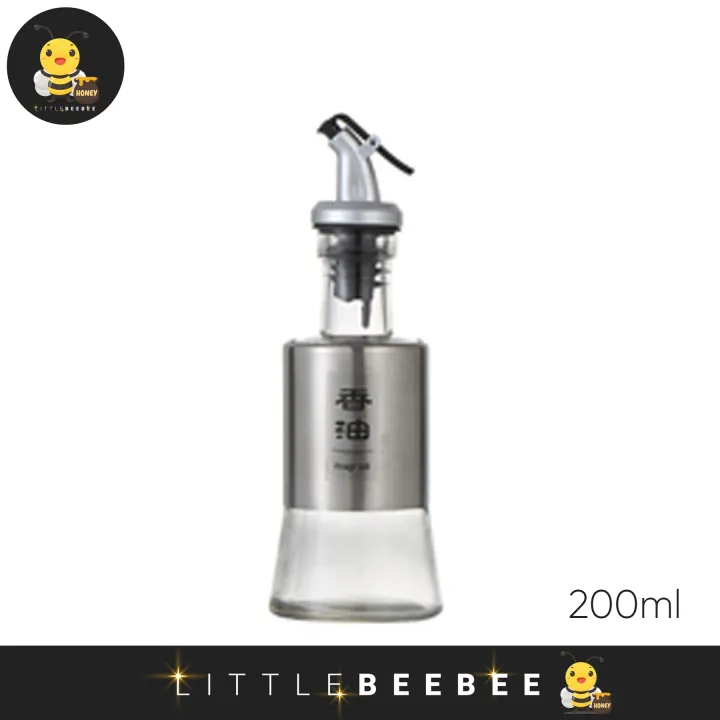 READY STOCK !!! Glass Oil Bottle Glass Dispenser with Stainless Steel, Vinegar Soy Sauce Olive Oil Seasoning Leak proof