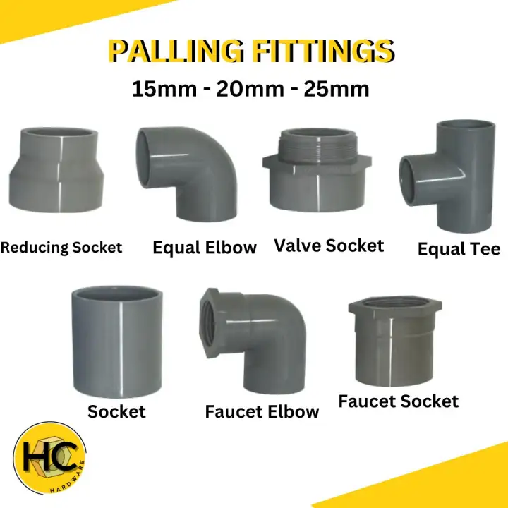 Palling Pipe Fitting Paip Connector Socket Elbow Tee Valve Socket Plug End Cap U Clip PT Socket PT Elbow 15mm 20mm 25mm