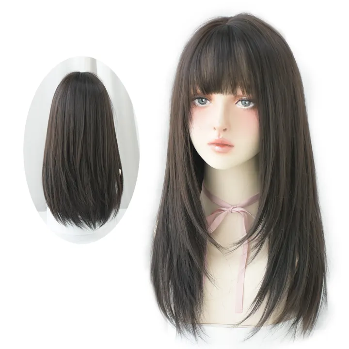 Black Wig For Women Long Straight Hair Wig With Bang Female Full Wig For Women 2020 Fashion Human Hair Wigs Black Tea Lazada Singapore