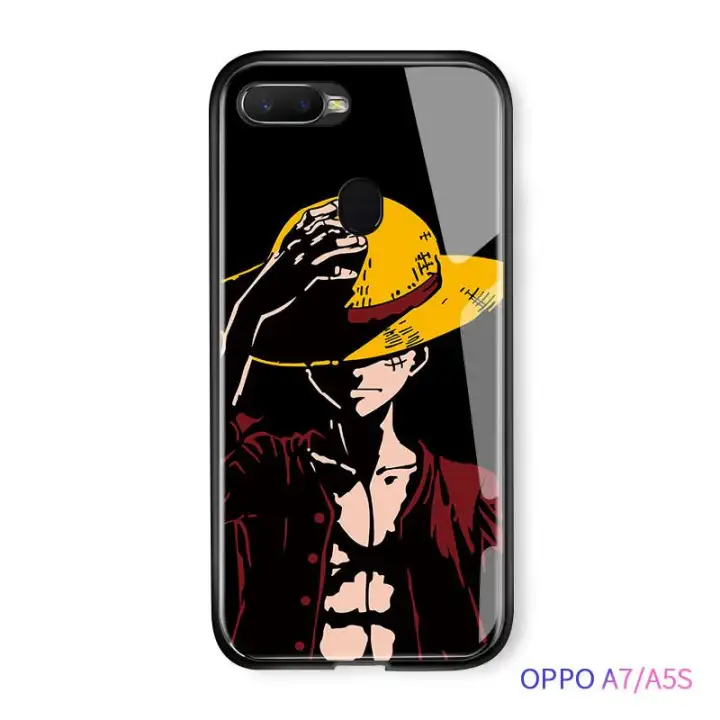 For Oppo A7 A5s Case Luxury Soft Edge Anime Character Onepiece Luffy Glossy Casing Tempered Glass Shockproof Back Phone Cases Cover Lazada Ph