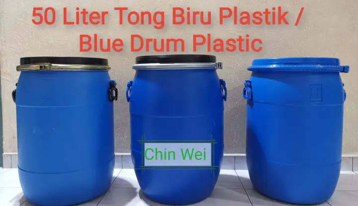 50liter Tong Biru Plastic Tong Air Bertangkai Blue Drum Plastic Lazada