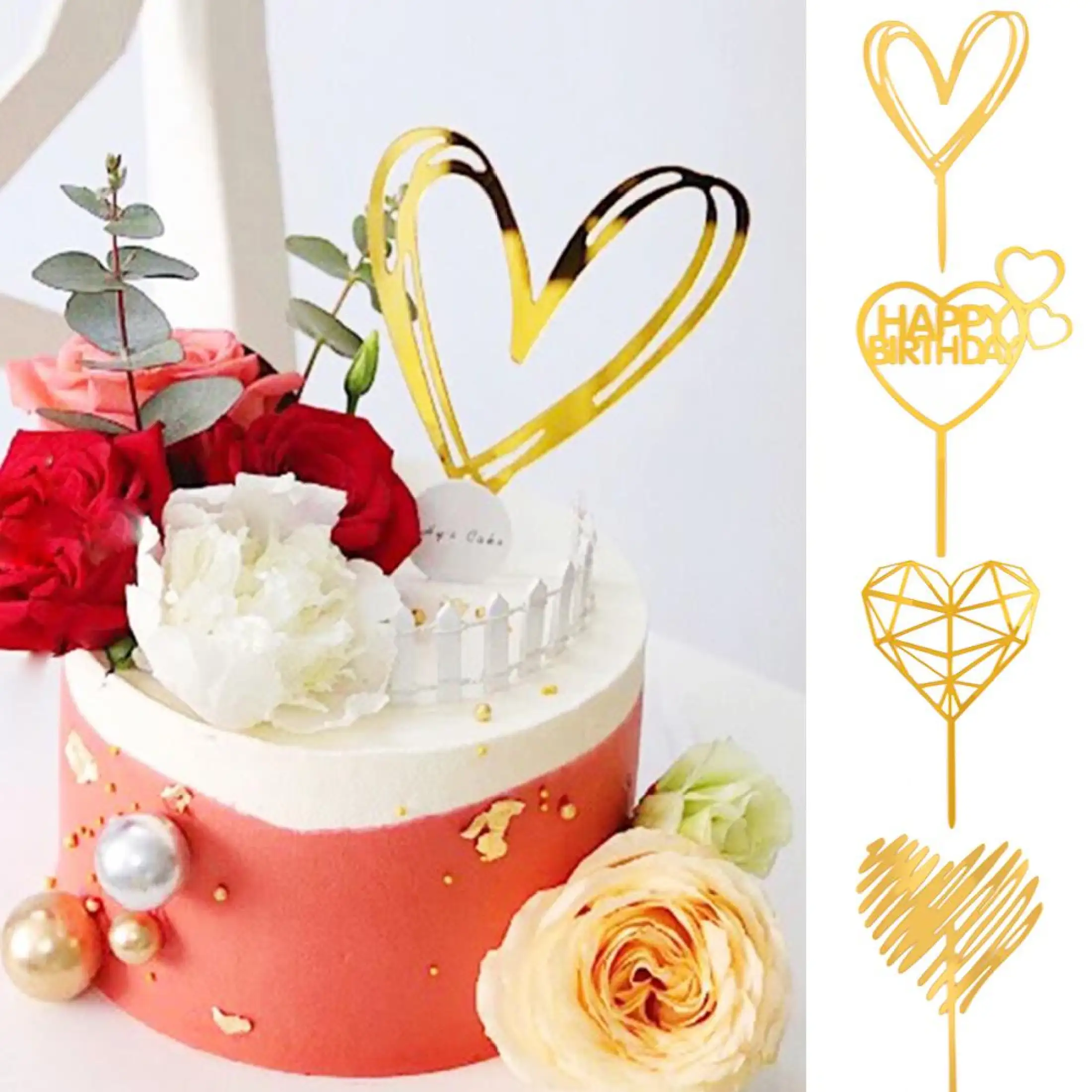 Topห วใจร กเค กtopperหม นเค กว นเก ดงานแต งงานgolden Reusable Topper Cupcakeขนมอ ปกรณ ตกแต ง Lazada Co Th