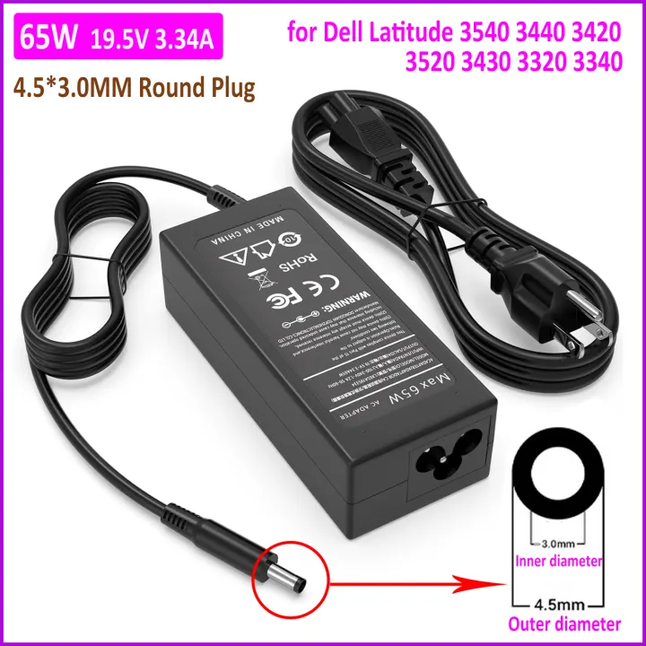 65W AC Adapter for Dell Latitude 3540 3440 3420 3520 3430 3320 3340 Business Laptop Charger 4.5mm tip with Power Supply Cord