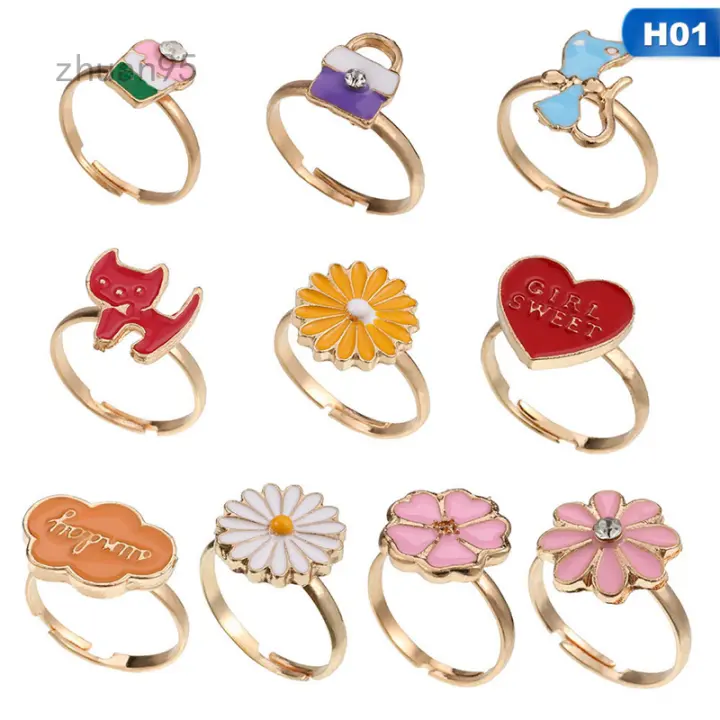 10 Pcs Set Kanak Kanak Comel Kanak Kanak Hari Barang Kemas Plastik Cincin Kanak Kanak Kanak Perempuan Dengan Campuran Gaya Korea Resin Aloi Corak Secara Rawak Lazada