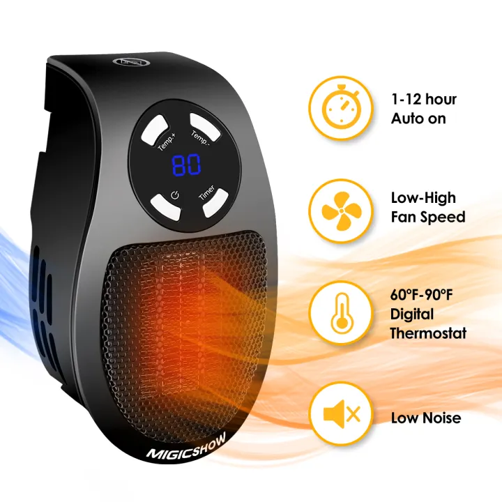 153/5000 MIGICSHOW New Handy Space Heater, Plug-in Ceramic Mini Heater Portable with Timer and LED Display for Office Home Dorm Room, 500-Watt ETL Listed for Safe Use -