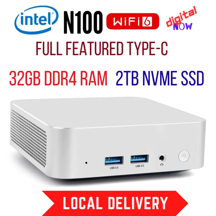 W6 Intel N100 Mini PC Windows 11 32GB RAM DDR4 2TB NVME SSD WiFi 6 Gaming PC Desktop Computer Mini CPU USB 3 HDMI Bluetooth 5.2 Full Featuerd Type-C Intel N100