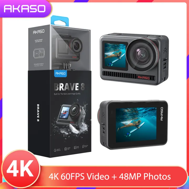 Flagship Version Akaso Brave 8 4k 60fps 48mp Wifi Action Camera With Dual Color Screens 8k Time Lapse Ipx8 Waterproof Cameras Support External Mic Voice Control Cam Lazada Singapore