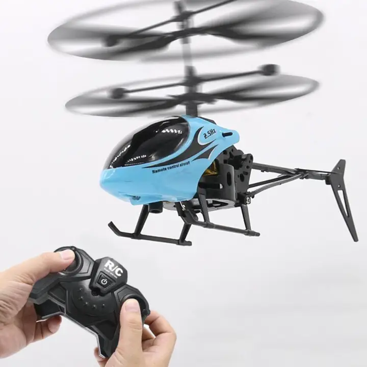 Cod Helikopter Terbang Mainan Rc Helicopter Sensor Tangan Bisa Remote Warna Biru Dengan Lampu Led