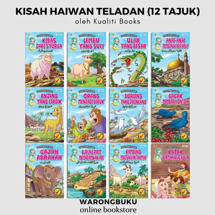 Kualiti Books - Kisah Haiwan Teladan  Bahasa Malaysia dan Tulisan Jawi (12  buah Buku dalam 1 set)
