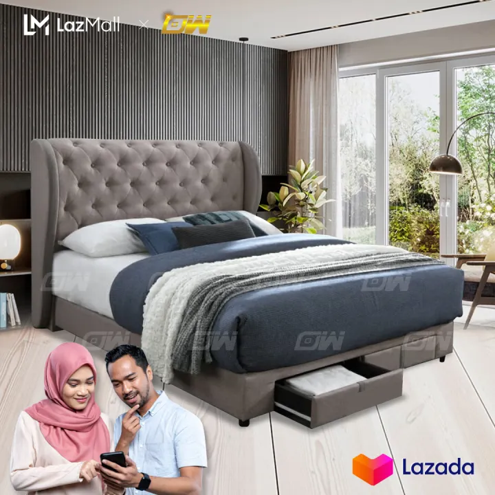Combo Bed Set Fabric Bedframe Mattress Tunisia Storage Drawers Divan Solid Divan Bed Bedframe Katil Hotel 5 Star Hotel Bed Single Super Single Queen King Size Lazada