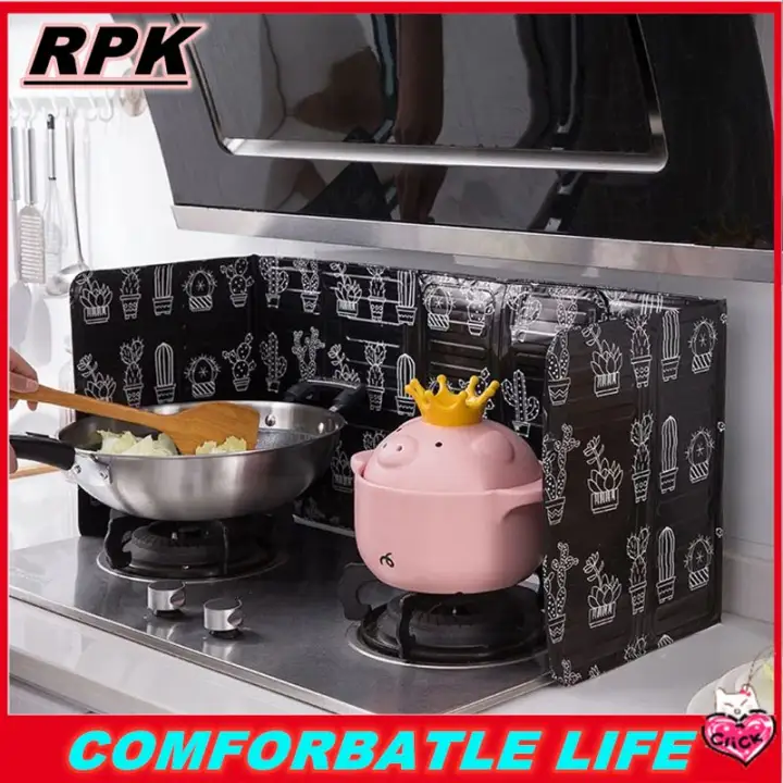 Rpk Ready Stock Aluminum Foldable Kitchen Gas Stove Baffle Plate Kitchen Frying Pan Oil Splash Protection