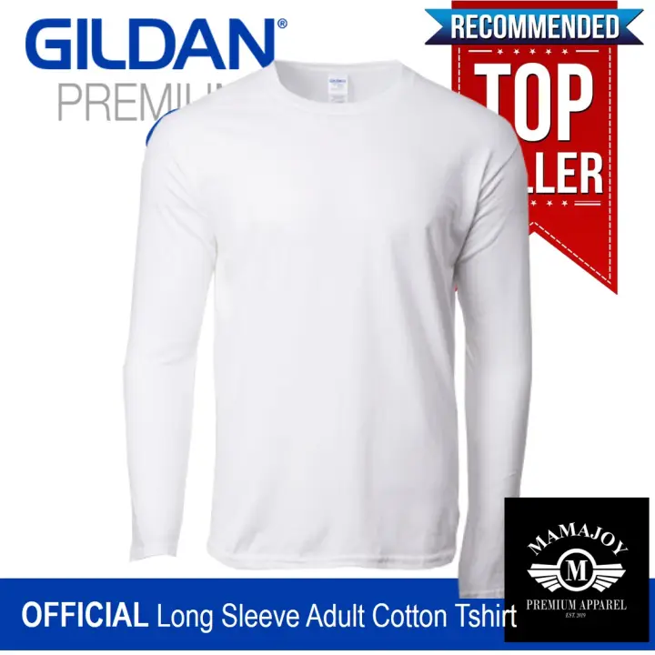 Official Gildan Premium Adult Cotton T Shirt Plain Solid Round Neck Long Sleeve T Shirt