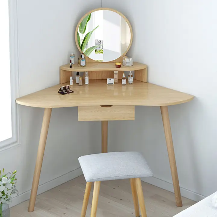 Solid Wood Corner Dressing Table With, Small Corner Vanity Table With Mirror