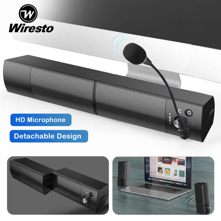 Wiresto Computer Speaker with Mic USB Speaker with Microphone for PC Desktop with Subwoofer Teach Speaker Wired Soundbar Detachable