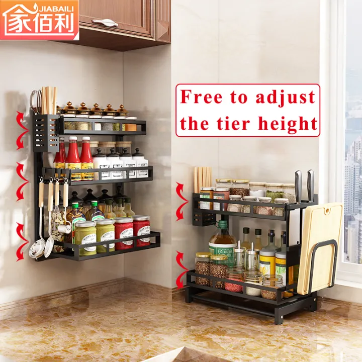 Cod Jiabaili 2 3 Tier Kitchen Organizer Rack Adjustable Height Stainless Steel Rak Rempah Ratus Spice Container Spice Rack Wall Hanging Rack Shelf Kitchen Cabinet Rack Storage Seasoning Bottle Rack Lazada