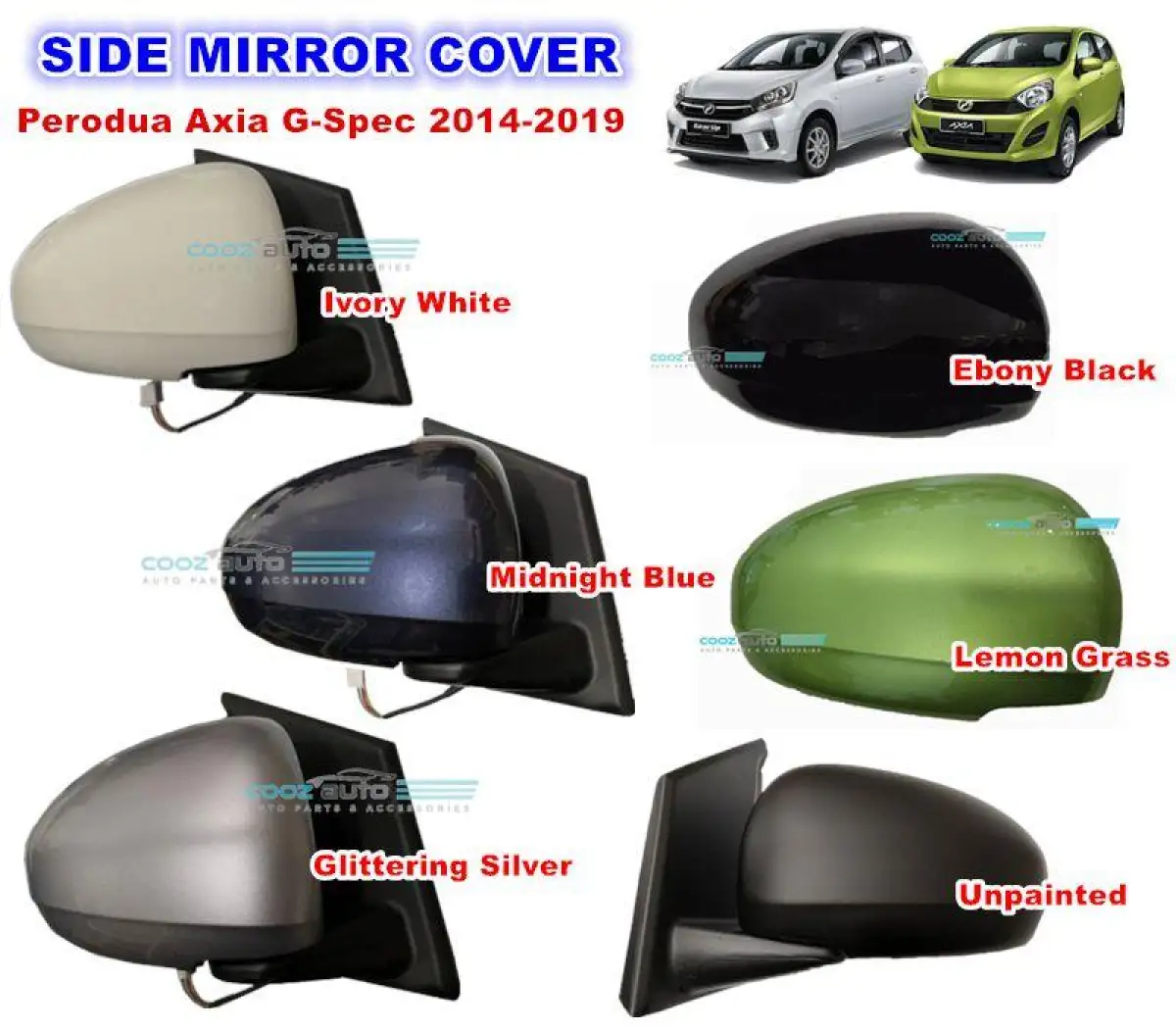 Perodua Axia G Spec 2014 2019 Painted Side Mirror Complete Assembly With Folding Adjusting Motor Mirror Lazada