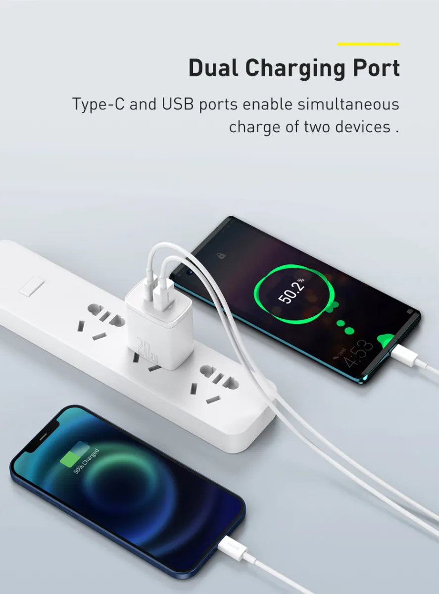 Baseus 20W Compact Quick Charger PD3.0 QC3.0 CN/EU/US Plug USB Type C Portable Travel Apple Wall Charger Small Mini Size for IPhone 8/X/11/12 iPad Air Pro