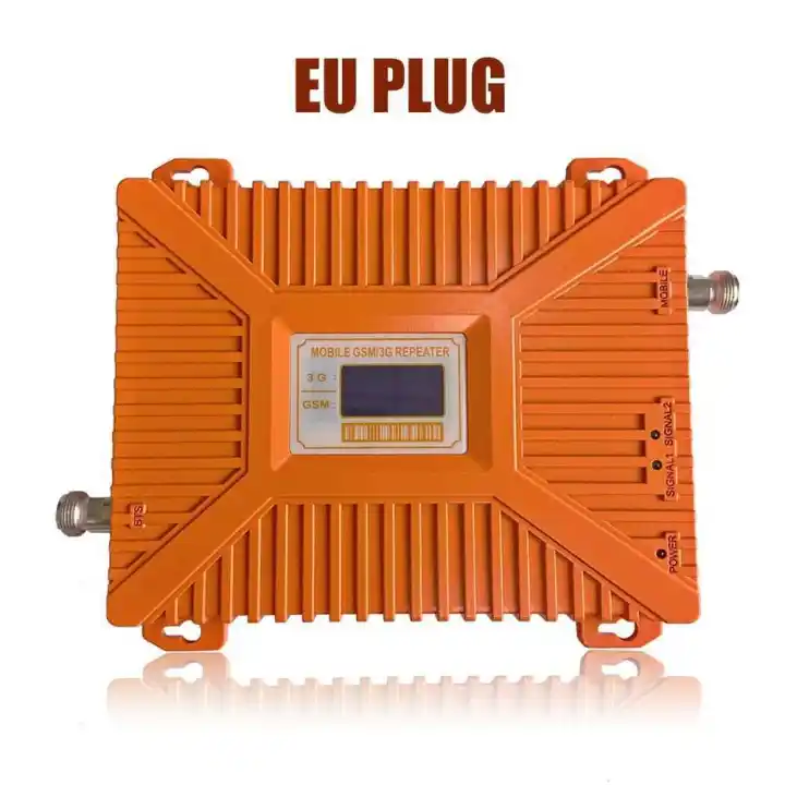 GSM/3G WCDMA 900/2100MHz Dual Frequency Dual LCD Display Mobile Phone Signal Booster Cell Phone Signal Repeater Signal Amplifier Set EU Plug (Orange)