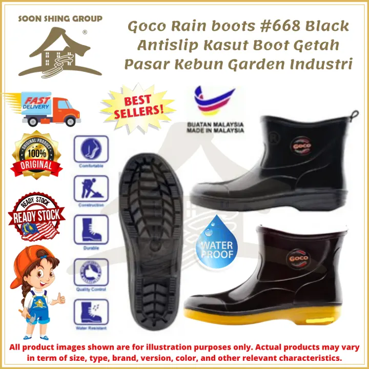 100 Original Goco Rain Boots 668 Kasut Boot Getah Pasar Kebun Garden Kasut Pvc Rubber Rain Boot Waterproof Anti Slip Lazada