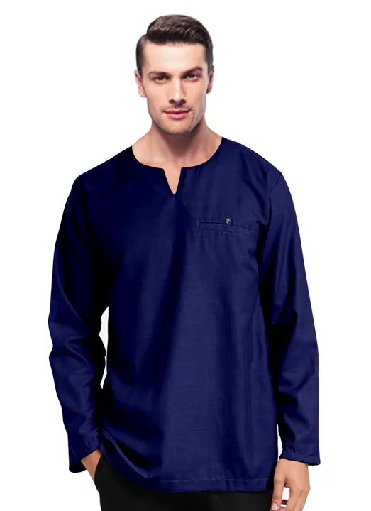 Koleksi Kurta Lelaki Terkini Full Sleeves Baju Kemeja V Neck Regular Fit Kurta Raya Rahman Lazada