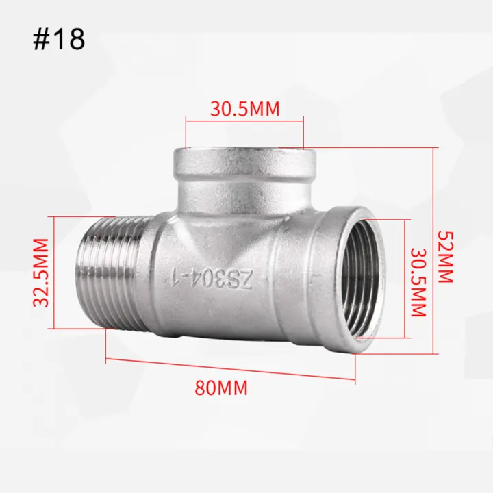 304 Stainless Steel Tee Water Pipe Connector 1/2 3/4 Internal or