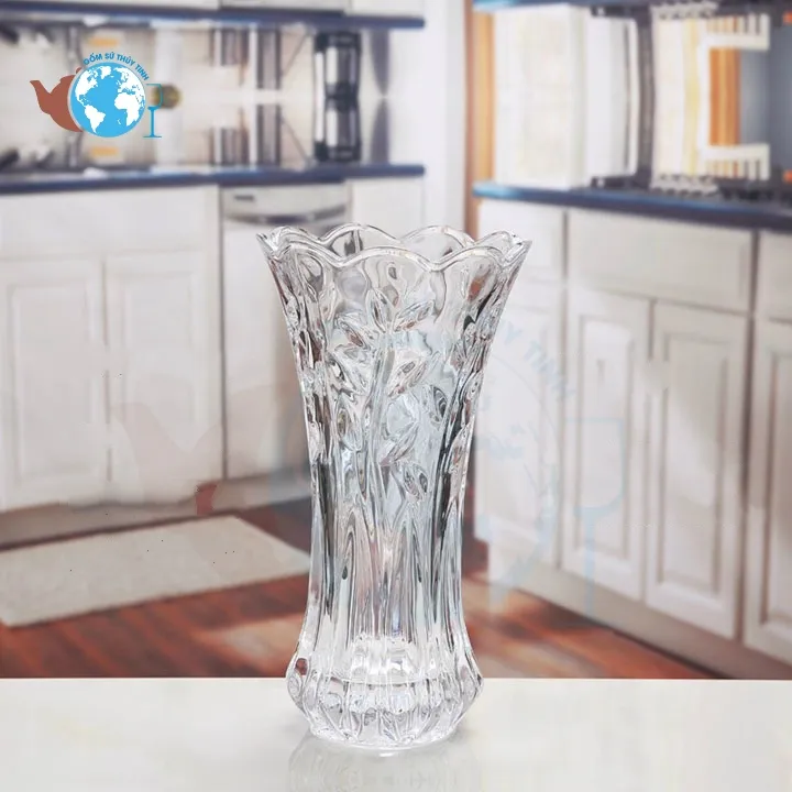 [HCM]Bình bông lọ hoa thủy tinh cao 20CM TRẮNG TRONG họa tiết ngẫu nhiên
