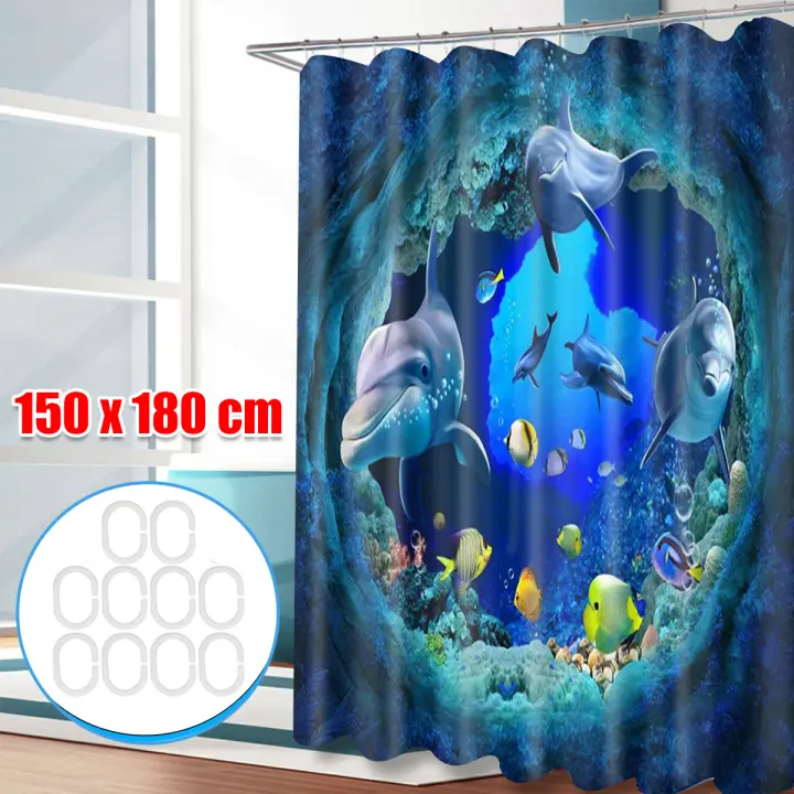 Texture Shower Curtain Polyester, Cloth Dolphin Shower Curtain