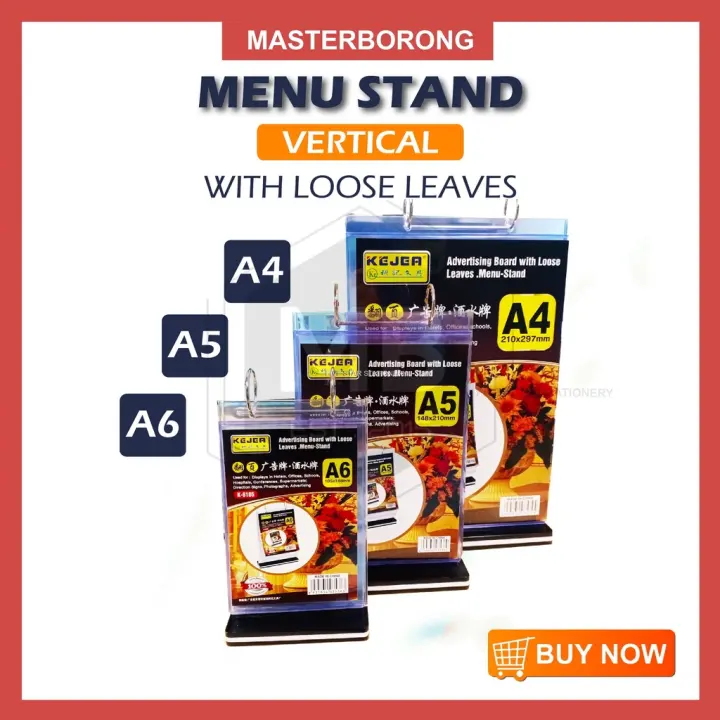 masterborong  A4/A5/A6 Sizes Flip Menu Stand Display Table Stand with 6 Loose Leaf Flip Menu Berdiri 6 helai halaman