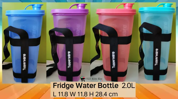 Tupperware Fridge Water Bottle 2L with Etch Marking and Black Strap