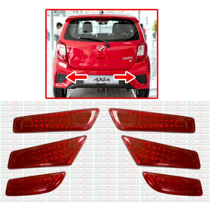 Perodua Axia (2019 Model ONLY) Standard G Spec Rear Back Bumper Red Reflector Stick On RED - Complete Set Of 6 Pieces