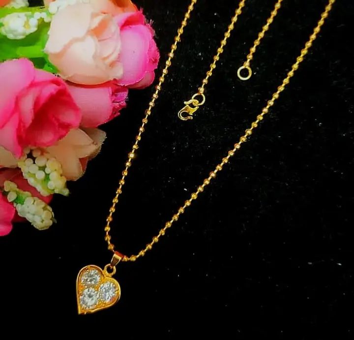 Ori Emas Korea 24k Gold Plated Rantai Leher Pattern Biji Dgn Loket Bentuk Love Ikat Dgn 3 Biji Crystal Sesuai Utk Gadis Perempuan Wanita High Grade Quality Lazada