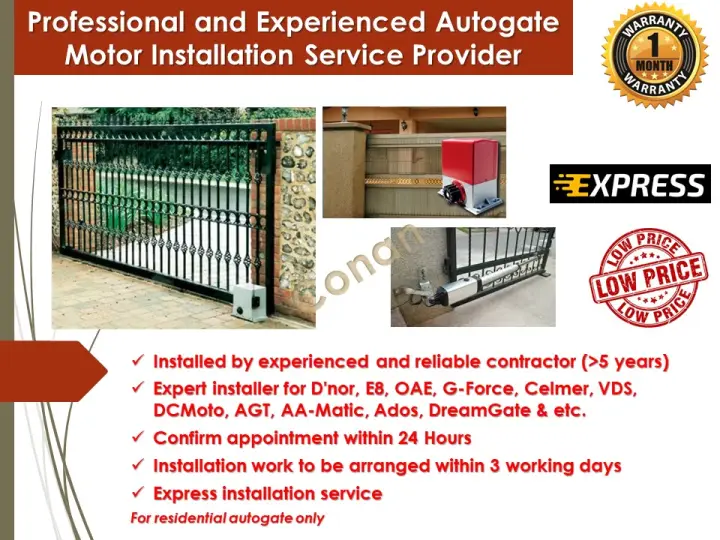 Autogate Motor Installation Service Provider (Professional and Experienced) - Standard Auto Gate Installation for 1 Autogate Motor System