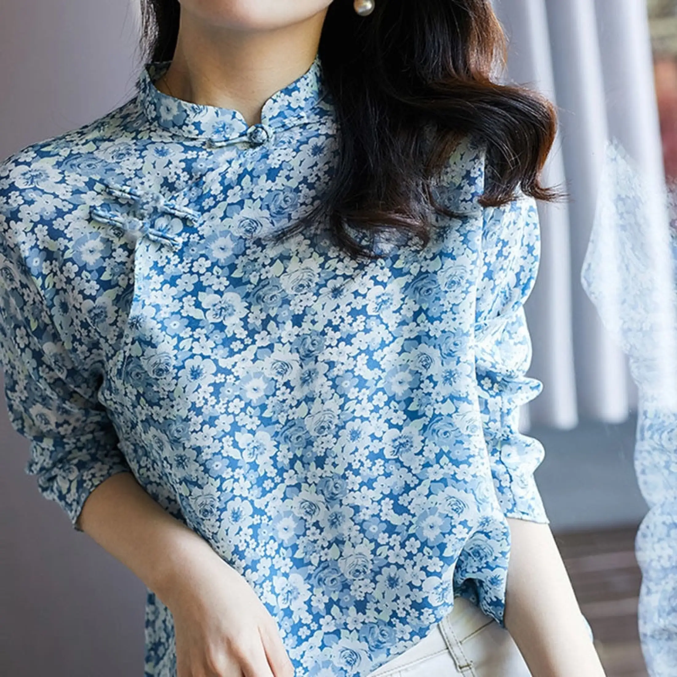 Chinese Style Women Spring Summer Chiffon Blouses Shirts Lady Casual Stand Collar Printed Chinese Knot Collar Blusas Tops Lazada Singapore