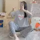Korea Fashion Pyjamas Set Baju Tidur Perempuan Plus Size Women pajamas plus size wanita short sleeve comfy. 