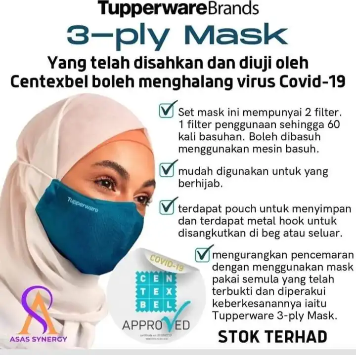 Tupperware Face Mask SET (Face Mask + Plastic Hook + 2 Replaceable Filter + Handy Carry On Pouch with Metal Hook)