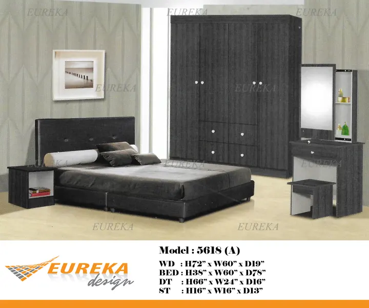 EUREKA 4in1 Bedroom Set 5618A Wardrobe Bed Side Dressing Table / Bilik  Tidur (Deliver u0026 Installation Klang Valley) TYZ