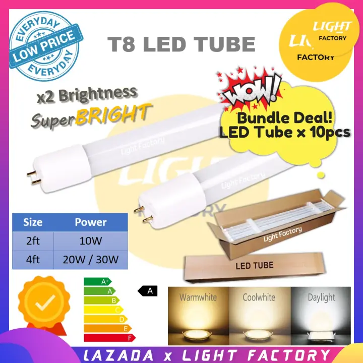 Set 10pcs 2ft 4ft 10w 20w 30w Super Bright T8 Led Fluorescent Tube Light High Quality Lampu Kalimantang 2 Feet 4 Feet Lazada