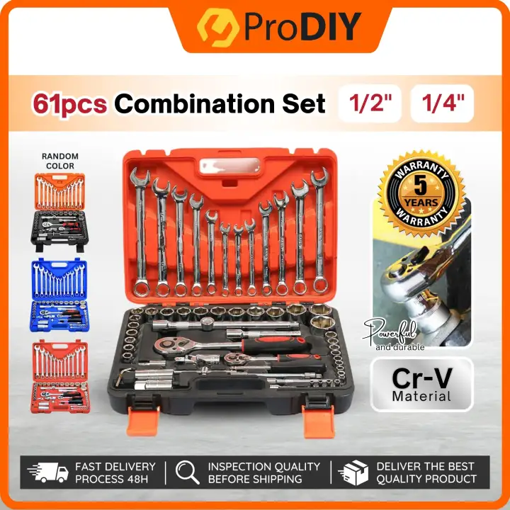 PRODIY 61PCS Combination Spanner socket wrench set ratchet wrench Repair Box Set Hardcase Tool Kit Hardware