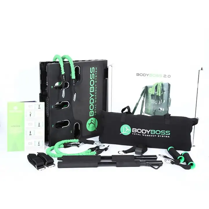 (3 Days Delivery) Original BodyBoss Home Gym 2.0 - Full Portable Gym Home Workout Package - Collapsible Resistance Bar, Handles - Full Body Workouts for Home, Travel or Outside