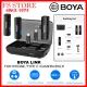 BOYA ORIGINAL MALAYSIA BOYA LINK BOYALINK/ BOYALINK V2.0  MULTI COMPATIBLE 2.4GHZ DUAL CHANNEL WIRELESS SYSTEM  FOR IOS i PHONE & TYPE C & CAMERA COMPLETE SET 3 IN 1 MULTIPLE USAGE. 